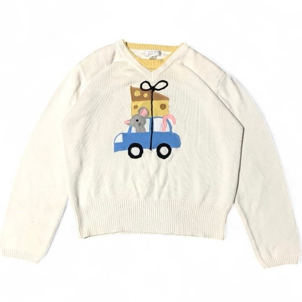 Custom Mouse Cheese Sweater Upcycled Kidcore Whimsical Medium